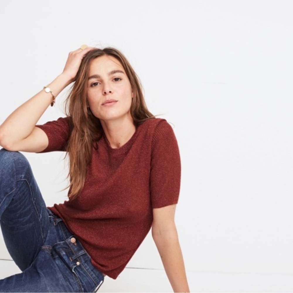 Madewell sparkle rib sweater top rust Large